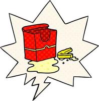 cartoon empty box of fries and speech bubble in comic book style vector