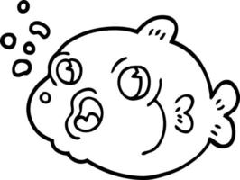 line drawing cartoon fish blowing bubbles vector