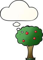 cartoon apple tree and thought bubble in smooth gradient style vector