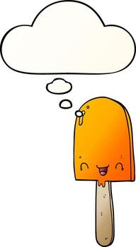 cartoon ice lolly and thought bubble in smooth gradient style vector