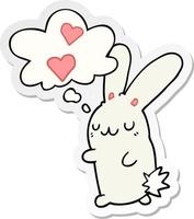 cartoon rabbit in love and thought bubble as a printed sticker vector