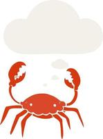 cartoon crab and thought bubble in retro style vector