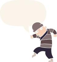 cartoon sneaking thief and speech bubble in retro style vector