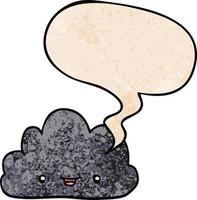 happy cartoon cloud and speech bubble in retro texture style vector