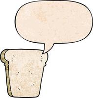 cartoon slice of bread and speech bubble in retro texture style vector