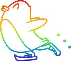 rainbow gradient line drawing cartoon penguin ice skating vector