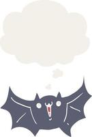 cartoon happy vampire bat and thought bubble in retro style vector