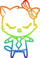 rainbow gradient line drawing cute cartoon business cat with bow vector