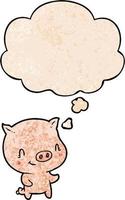 cartoon pig and thought bubble in grunge texture pattern style vector