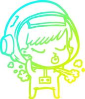 cold gradient line drawing cartoon pretty astronaut girl taking off space helmet vector