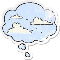 cartoon clouds and thought bubble as a distressed worn sticker vector