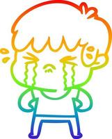 rainbow gradient line drawing cartoon boy crying vector