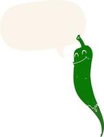 cartoon chili pepper and speech bubble in retro style vector