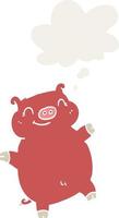 cartoon pig and thought bubble in retro style vector