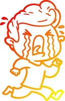 warm gradient line drawing cartoon crying man vector
