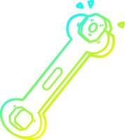 cold gradient line drawing cartoon spanner turning nut vector