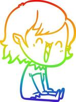 rainbow gradient line drawing cute cartoon happy vampire girl vector