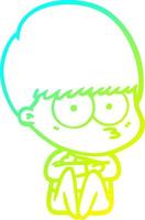 cold gradient line drawing nervous cartoon boy vector