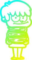 cold gradient line drawing happy cartoon man vector