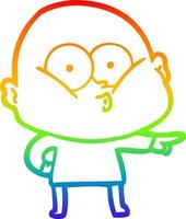 rainbow gradient line drawing cartoon bald man staring vector