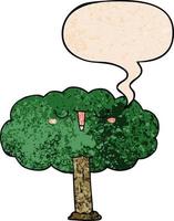 cartoon tree and speech bubble in retro texture style vector