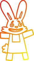 dibujo de línea de gradiente cálido conejo de aspecto asustado de dibujos animados vector
