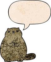 cartoon beaver and speech bubble in retro texture style vector