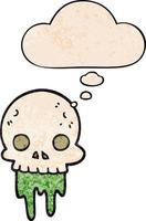 cartoon spooky halloween skull and thought bubble in grunge texture pattern style vector