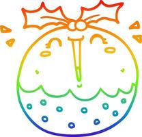 rainbow gradient line drawing cute cartoon christmas pudding vector