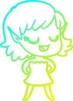 cold gradient line drawing happy cartoon elf girl vector