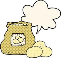 cartoon bag of potatoes and speech bubble in comic book style vector