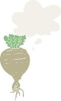 cartoon root vegetable and thought bubble in retro style vector