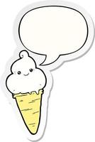 cartoon ice cream and speech bubble sticker vector