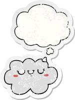 cute cartoon cloud and thought bubble as a distressed worn sticker vector