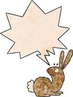 cartoon startled bunny rabbit and speech bubble in retro texture style vector