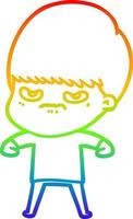 rainbow gradient line drawing cartoon angry boy vector