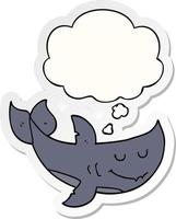 cartoon shark and thought bubble as a printed sticker vector