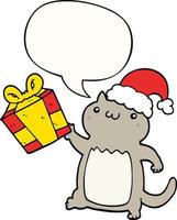 cute cartoon christmas cat and speech bubble vector