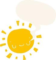 cartoon sun and speech bubble in retro style vector