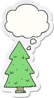 cartoon christmas tree and thought bubble as a printed sticker vector