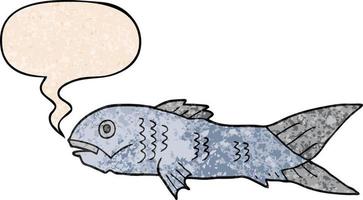 cartoon fish and speech bubble in retro texture style vector