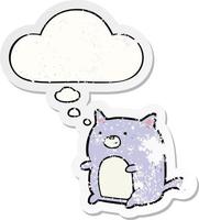 cartoon cat and thought bubble as a distressed worn sticker vector