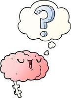 cartoon curious brain and thought bubble in smooth gradient style vector