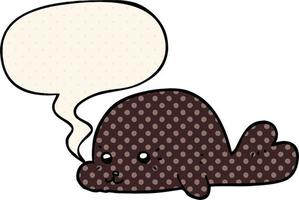 cartoon baby seal and speech bubble in comic book style vector