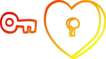 warm gradient line drawing cartoon heart and key vector