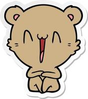 sticker of a happy bear sitting cartoon vector