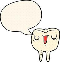 cartoon happy tooth and speech bubble in comic book style vector