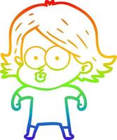 rainbow gradient line drawing cartoon girl pouting vector