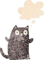 cartoon cat and thought bubble in retro textured style vector