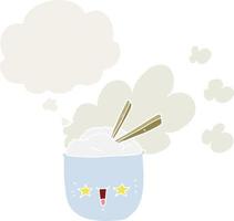 cute cartoon hot rice bowl and thought bubble in retro style vector